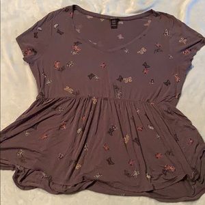 V Neck Peplum Butterfly T Shirt